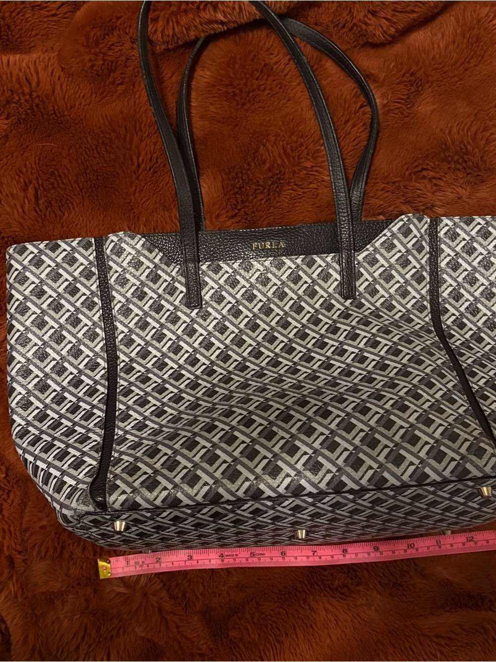 Furla Navy & White Signature Pattern Tote